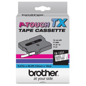 Brother TX1351 12mm (12) Clear On White Laminated Tape (15m50') (1pkg)