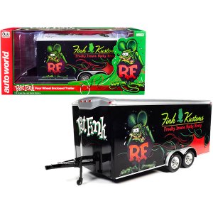 Autoworld CP7839 Four Wheel Enclosed Car Trailer Rat Fink Black With G