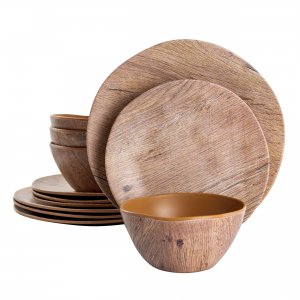 Gibson 126922.12 Home Woodfern 12 Piece Round Melamine Dinnerware Set 