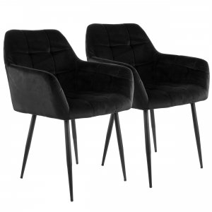 Elama ELM-214A-BLK 2 Piece Velvet Tufted Accent Chair In Black With Bl