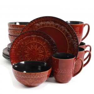 Gibson 124148.16 Elite Milanto 16 Piece Stoneware Dinnerware Set In Re