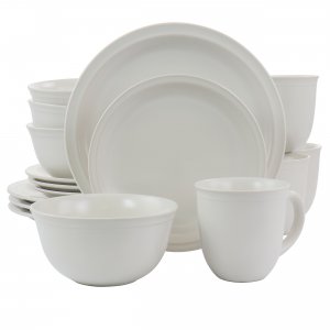 Gibson 127265.16 Home 16 Piece Siam Stoneware Dinnerware Set In White