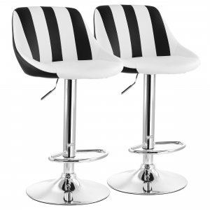 Elama ELM-704B-BLK-WHT 2 Piece Adjustable Faux Leather Bar Stool In St