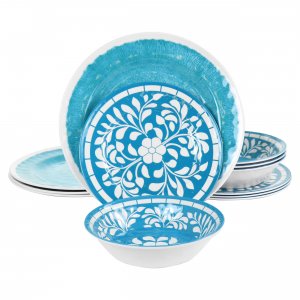 Elama EL-TELLY Telly 12 Piece Melamine Dinnerware Set In Teal