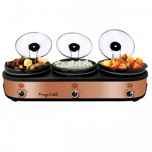 Megachef MC-1210 Triple 2.5 Quart Slow Cooker And Buffet Server In Bru