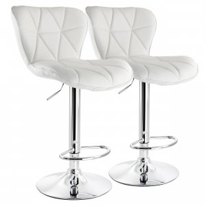 Elama ELM-713-WHT 2 Piece Diamond Tufted Faux Leather Adjustable Bar S