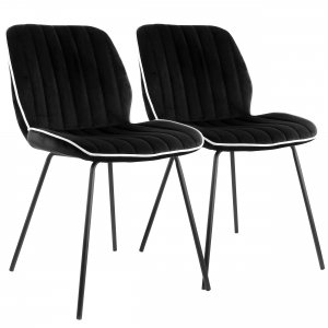 Elama ELM-799-18A-BLK 2 Piece Velvet Armless Tufted Chair In Black Wit