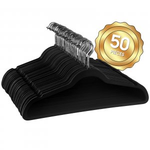 Elama HANGER50PIECEBLACK Home 50 Piece Flocked Velvet Clothes Hangers 