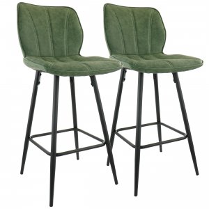 Elama ELM-799-37B-GRN 2 Piece Faux Leather Bar Chair In Green With Met