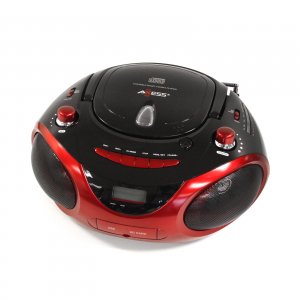 Axess PB2703RD Red Portable Boombox Mp3cd Player With Text Display,wit