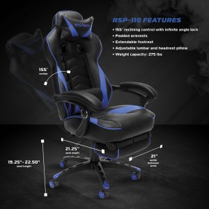 Ofm RSP-110-BLU Respawn Recline Gaming Chrfootrest Blu