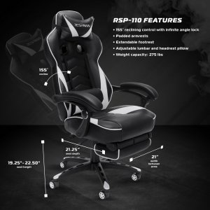 Ofm RSP-110-WHT Respawn Recline Gaming Chrfootrest Wht