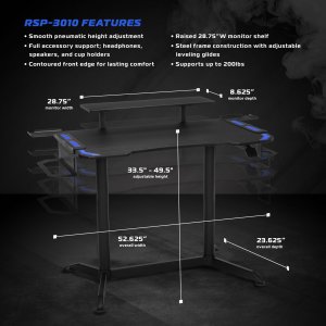 Ofm RSP-3010-BLU Respawn Height Adjust Gaming Desk Blu