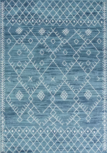 Homeroots.co 375391 5'x8' Distressed Ocean Blue Geometric Bohemian Des