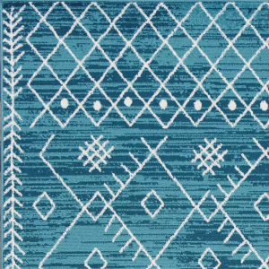 Homeroots.co 375390 7' Ocean Blue Boho Geo Runner Rug