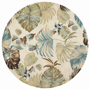 Homeroots.co 350156 7' Round Wool Ivory Or Blue Area Rug