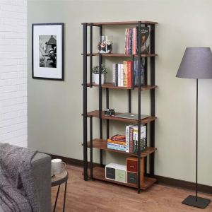 Homeroots.co 374258 32 X 13 X 70 Walnut  Sandy Black Wood Bookshelf