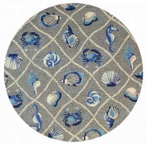 Homeroots.co 354125 7' Round Uv Treated Polypropylene Grey Area Rug