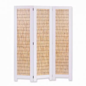 Homeroots.co 342754 White And Natural 3 Panel Room Divider Screen