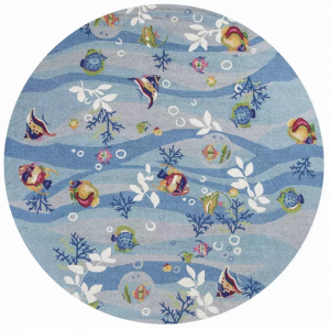 Homeroots.co 353070 7' Round Polyester Blue Area Rug