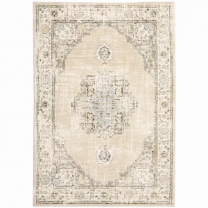 Homeroots.co 383642 8'x10' Beige And Ivory Center Jewel Indoor Area Ru