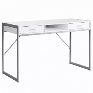 Homeroots.co 333486 22 X 48 X 30 White  Silver  Metal  Computer Desk