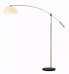 Homeroots.co 372687 Brushed Steel Metal Arc Floor Lamp With White Dome