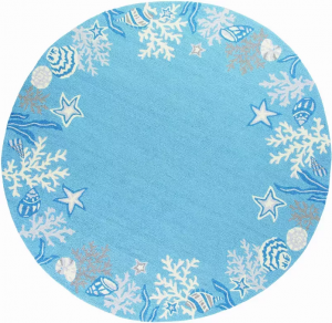 Homeroots.co 353072 7' Round Polyester Sea Blue Area Rug