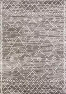 Homeroots.co 375389 9' X 13' Gray And White Boho Geo Rug