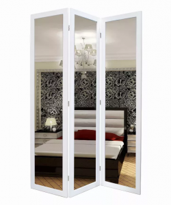 Homeroots.co 274677 1 X 50 X 69 White Glass  Wood Mirror  Screen