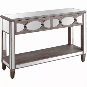 Homeroots.co 380190 Brown Mirrored Glass Console Table With Two Drawer