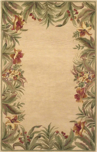 Homeroots.co 350435 8' X 11'  Wool Ivory Tropical Greenery Area Rug