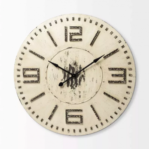 Homeroots.co 376236 42 Round Oversized Farmhouse Wall Clock W Metallic