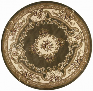 Homeroots.co 352953 7' Round Polypropylene Greenor Ivory Area Rug