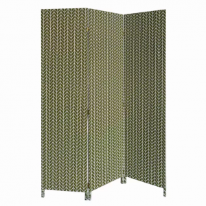 Homeroots.co 379909 3 Panel Green Soft Fabric Finish Room Divider