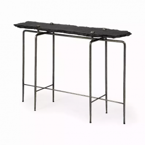 Homeroots.co 380219 Black Slate Console Table With Iron Base