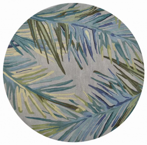 Homeroots.co 350218 7' Round Wool Grey Or  Blue Area Rug