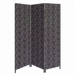 Homeroots.co 379910 3 Panel Black Soft Fabric Finish Room Divider