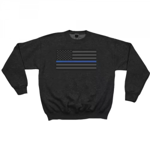 Fox 64-6482 L Usa Flagthin Blue Line Crewneck Sweatshirt Black - Large