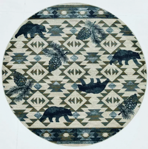 Homeroots.co 352682 7' Round  Polypropylene Ivory Or Blue Area Rug