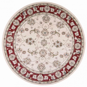 Homeroots.co 352690 7' Round  Polypropylene Ivory Or Red Area Rug