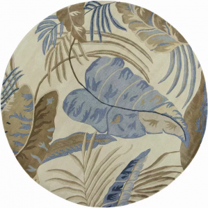 Homeroots.co 350155 7' Round Wool Ivory Or Blue Area Rug