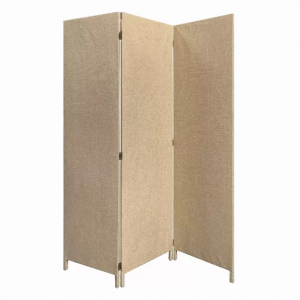 Homeroots.co 370415 Beige Upholstered 3 Panel Room Divider Screen