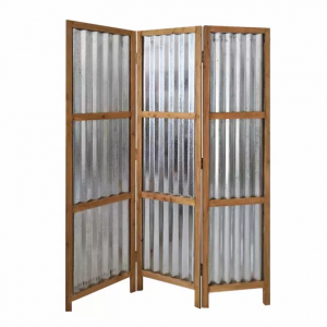 Homeroots.co 379904 3 Panel Brown Corrugated Metal Room Divider