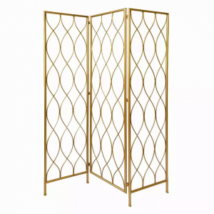 Homeroots.co 379901 3 Panel Gold Room Divider With Golden Age Charm