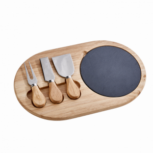 Creative 15839 3 Piece Cheese Set Slate  Wood Board, Wood Handles