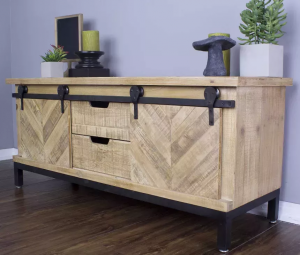 Homeroots.co 319724 Natural Wood Tv Stand With  Doors And  Drawers