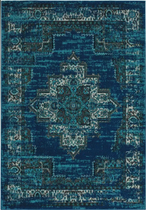 Homeroots.co 375403 5'x8' Teal Medallion Machine Woven Area Rug