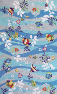 Homeroots.co 349826 7' X 9' Tropical Fish Blue Area Rug