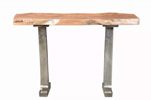 Homeroots.co 373024 Natural Acacia Wood Iron Metal Console